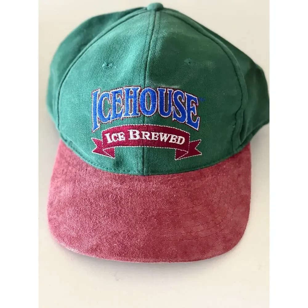 Vintage 90s Icehouse Beer Miller Brewing Snapback Hat Suede Brim Breweriana